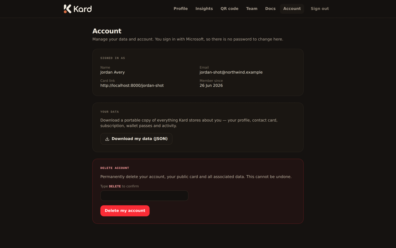 The Account page