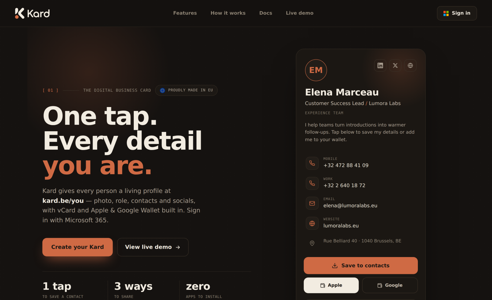 The Kard landing page with the Microsoft sign-in button
