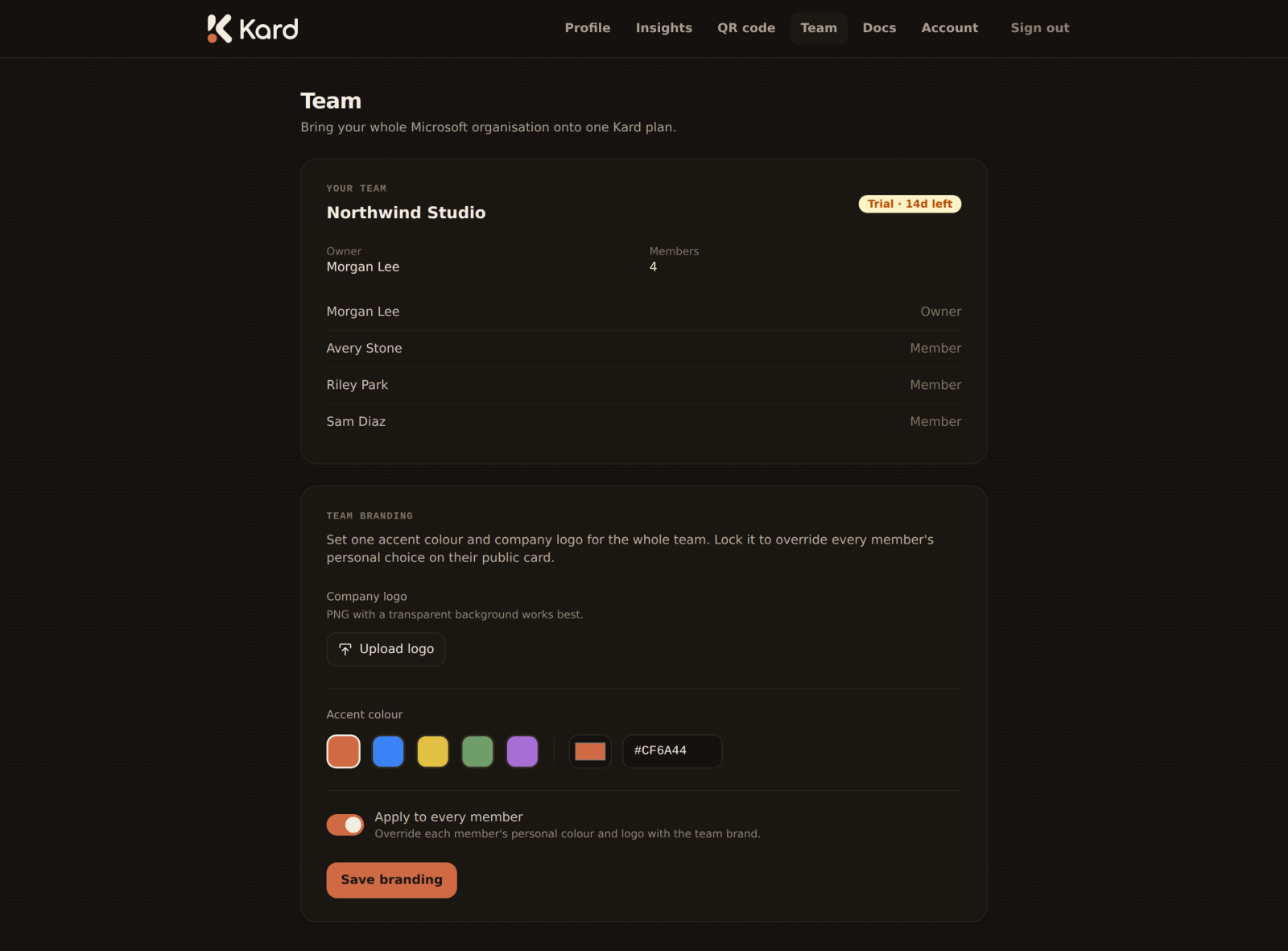The team page